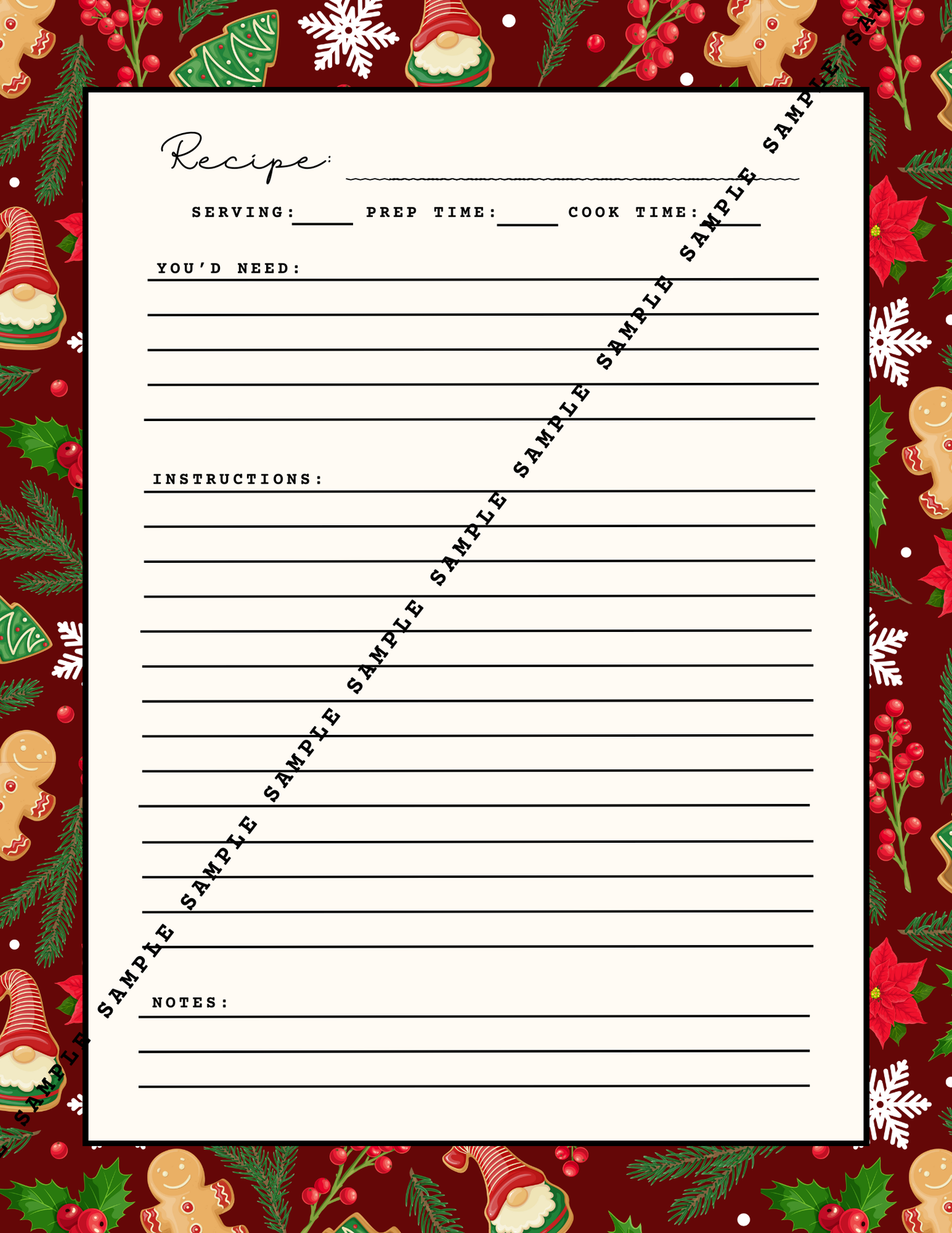 Sweet Sugar Dream Reprintable Recipe Cards