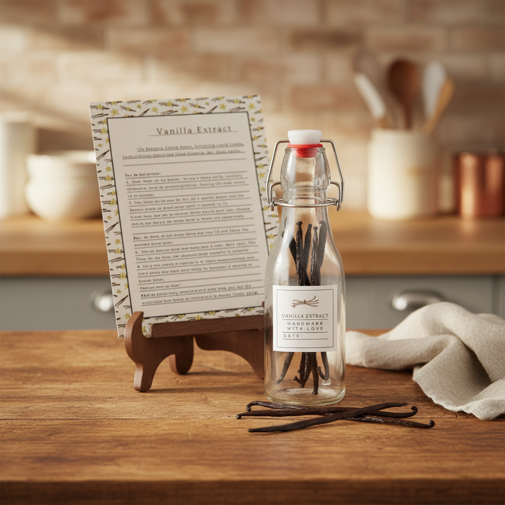 DIY Vanilla Extract Kit - 8oz Bottle with Card on Stand